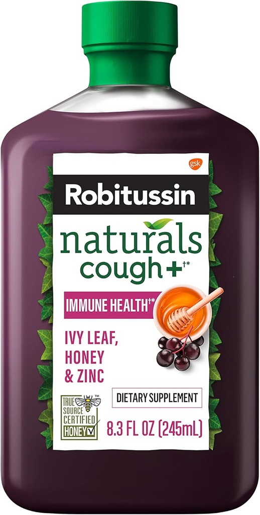 Robitusin Naturals Kašelj Plus Imunsko zdravje Prehranska dopolnila za občasno pomoč pri kašlju in imunski podpori - 8.3 Oz