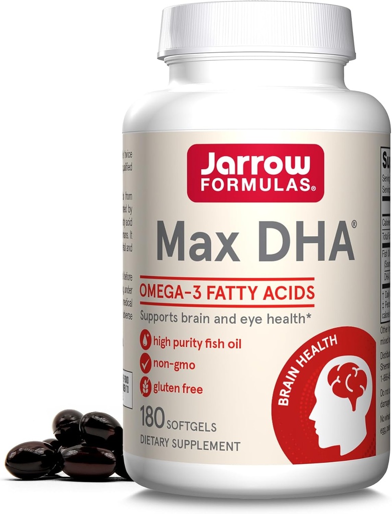Jarrow Formulas MaxDHA - 180 Softgels - Visoka čistost ribje olje - dopolnilo podpira zdravje možganov in oči - koncentrirano v Omega-3 Maščobne kisline & obogaten v DHA - 90 Serving