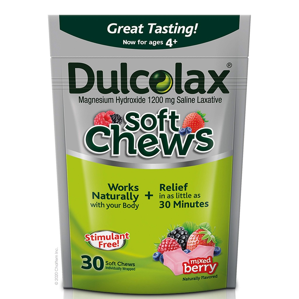 Dulcolax Soft Chews Saline Laxative Mixed Berry (60ct & 30ct) 1200mg Magnezijev Hydroxide Nežna zaprtje Relief