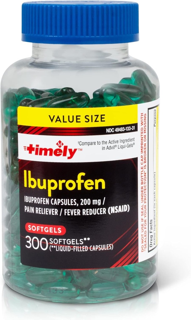 Time-CAP LABS, INC. Pravočasno Ibuprofen 200 mg - 300 tekočinskih kapsul - tablete za lajšanje bolečine in zmanjšanje zvišane telesne temperature - za lajšanje glavobola, menstrualne bolečine, zobne bolečine Mišične bolečine in artritis bolečine