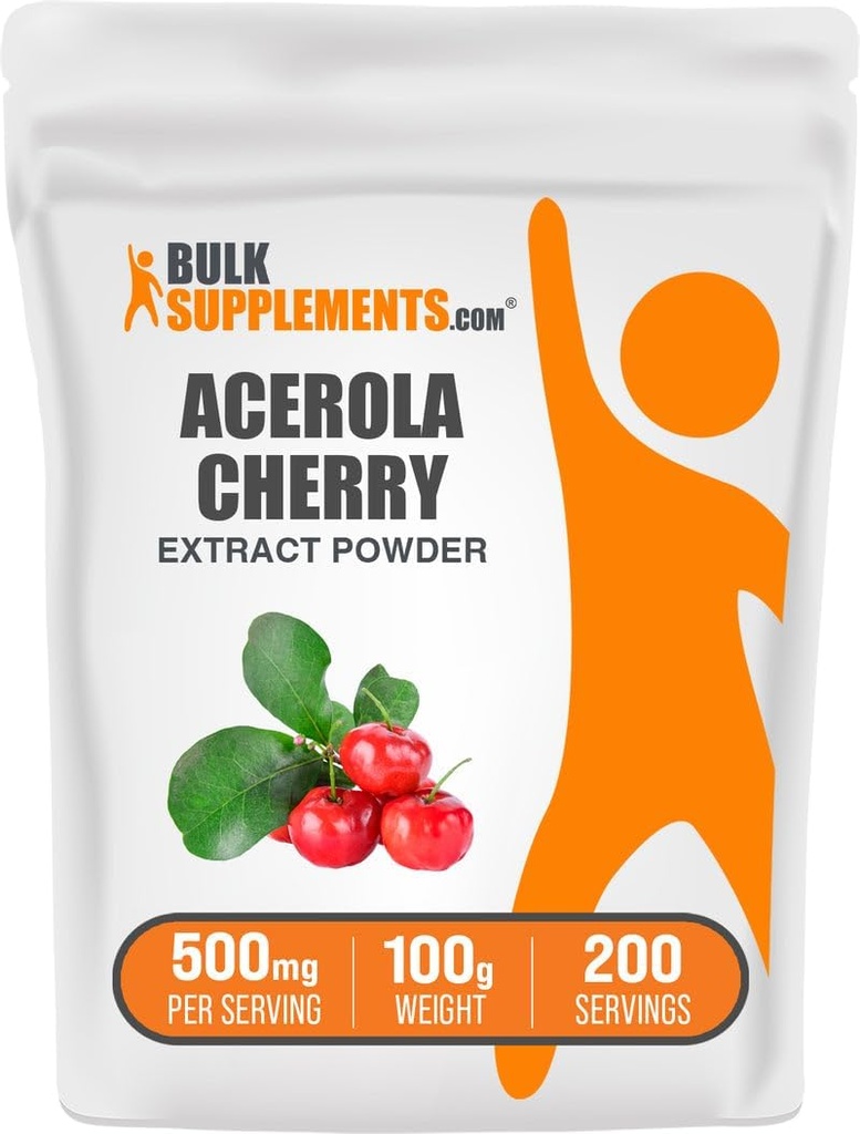 BulkSupplements.com Acerola Cherry Extract Powder - Naravni vitamin C dodatek, Acerola Cherry Powder - Vegan & Gluten Free, 500mg na Serving, 100g (3,5 oz) (Pack of 1)