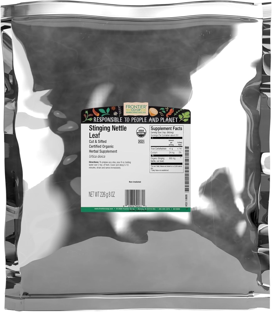 Frontier Co-op Organic Sting Nettle Leaf, 1 LB razsute vrečke, rezano in Sifted - Idealno za izdelavo koprive čaj, Kosher Certified