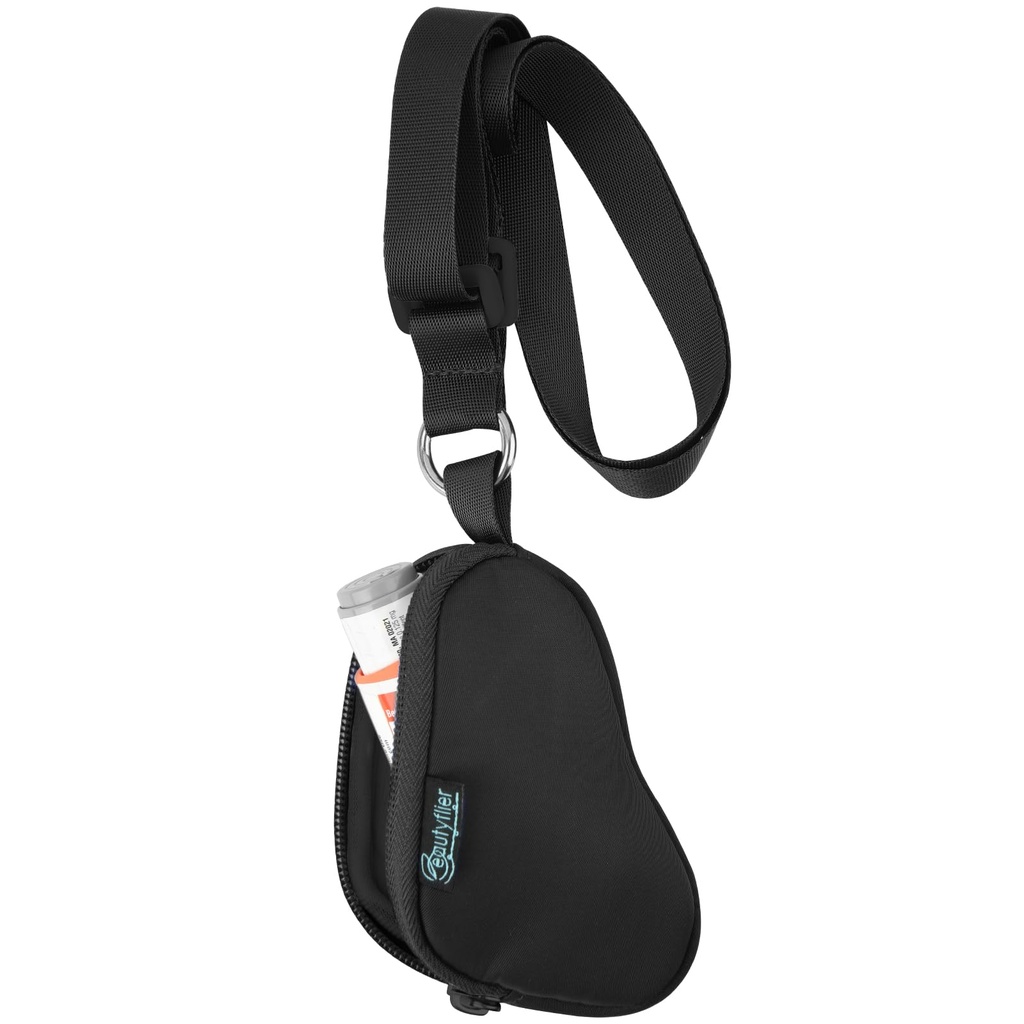 Beautyflier Asthma Inhaler Case Lanyard Holder Keychain Travel Handy Mini vrečka za odrasle in otroke, ne vključuje Inhaler (črna)