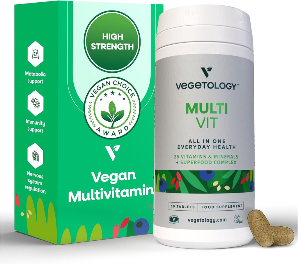MultiVit Vegan Multivitaminski dodatek, 26 Vitamin & Minerali – Vitaminski dodatki za metabolične, funkcije možganov in imunosubvent – Multivitaminski dodatki za ženske, moške in otroke