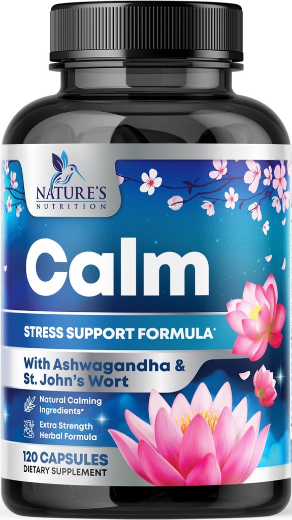 Natural Calm, Unwind & Relax Support - Ashwagandha, GABA, Magnezij, L-Theanine & More - Natural Focus, Energy & Immune Support - Narava Non-GMO, Vegan, Gluten Free, USA - 120 kapsul