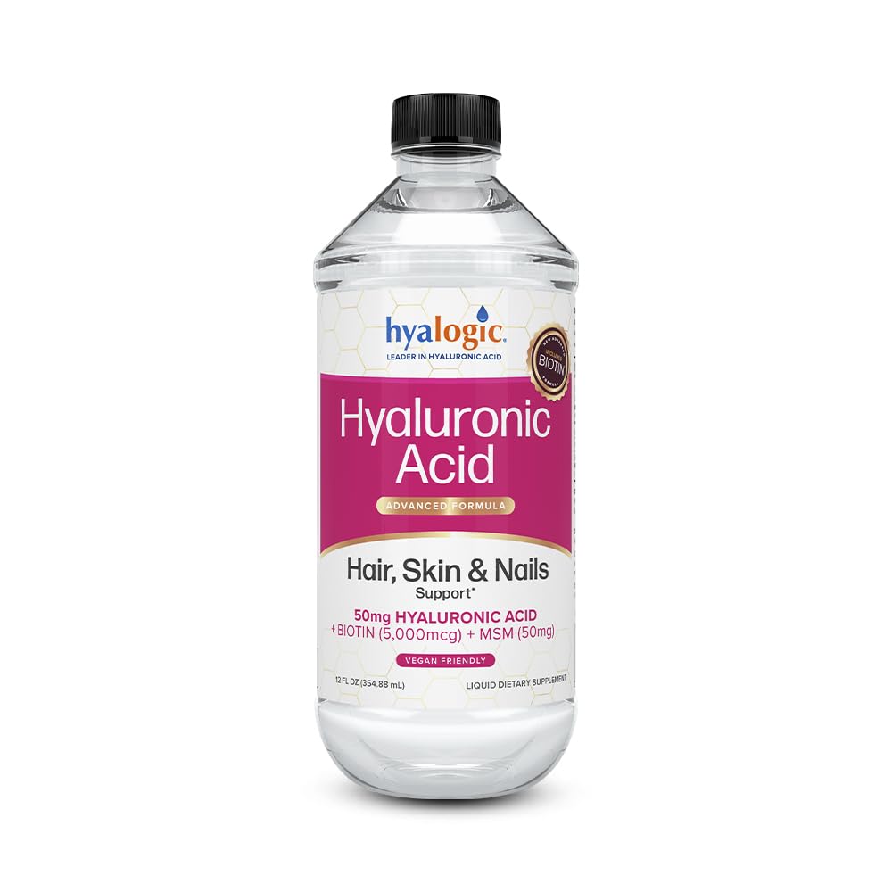 Hyalogic Liquid Hyaluronic Acid Supplement - Podpora za zdrave lase, kožo in nohte s 5000 mcg Biotin in 50 mg MSM - naravna Hidracija za celotno telo - Visoka molekulska teža Formula - 12 oz