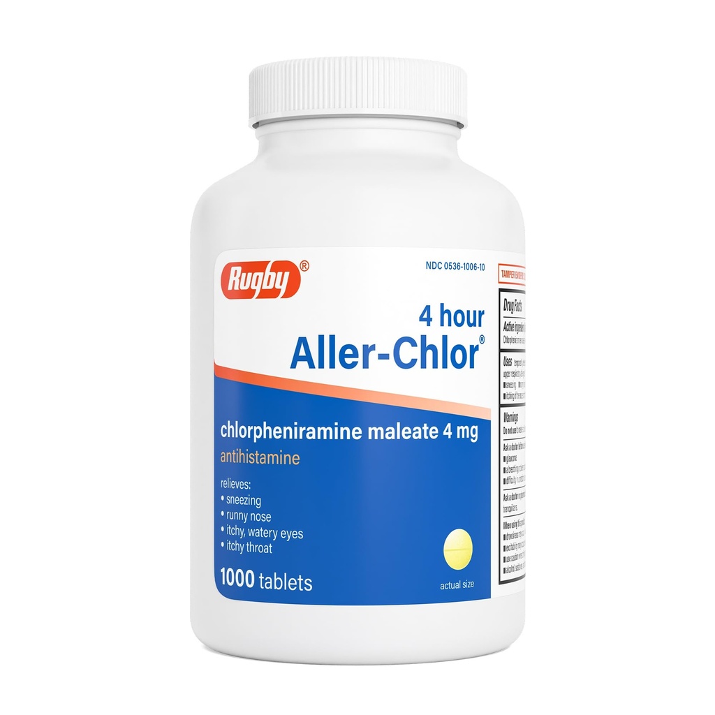Rugby 4 ur aler-klor - Klorfeniramin Maleat 4 mg - Antihistaminik - 1000 tablet (1 pakiranje)