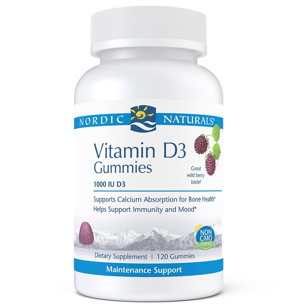 Nordic Naturals Pro Vitamin D3 Gummies, Wild Berry - 120 Gummies - 1000 IU Vitamin D3 - Dober okus - Zdrave kosti, Mood & Imunski sistem Funkcija - Non-GMO - 120 Serving