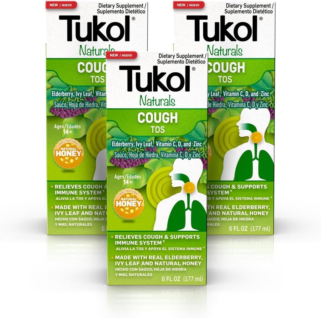 TUKOL Naturals Elderberry Sirup z vitaminom C, D, in cink, Imunska podpora dodatek z naravnim medom za odrasle in najstnike, zeliščni Elderberry Boost za imuniteto in antioksidant podporo, 6oz, Pack po 3