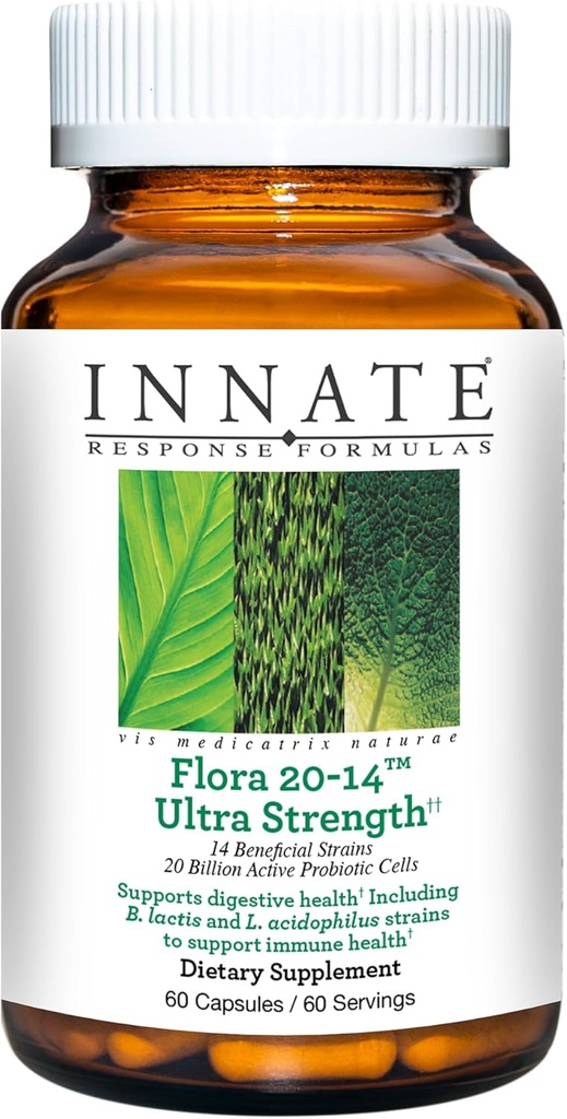 Innate Response Formulas Flora 20-14 Ultra Strength - Probiotic Supplement with 20 Billion CFU - 14 Probiotic Strains - Vegetarian and Non-GMO - Made Without 9 Food Allergens - 60 Caps​ules