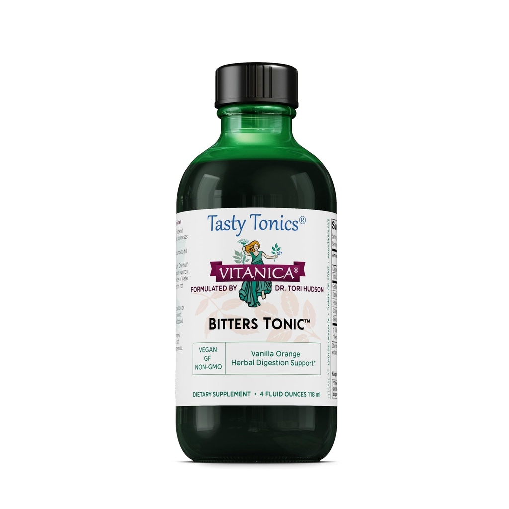 Vitanica Bitters Tonic, Liquid Digestion Supplement, Digestion Podpora, Brez alkohola, Vanilla Orange, Vegan, 4 Ounce (Bitters Tonic)