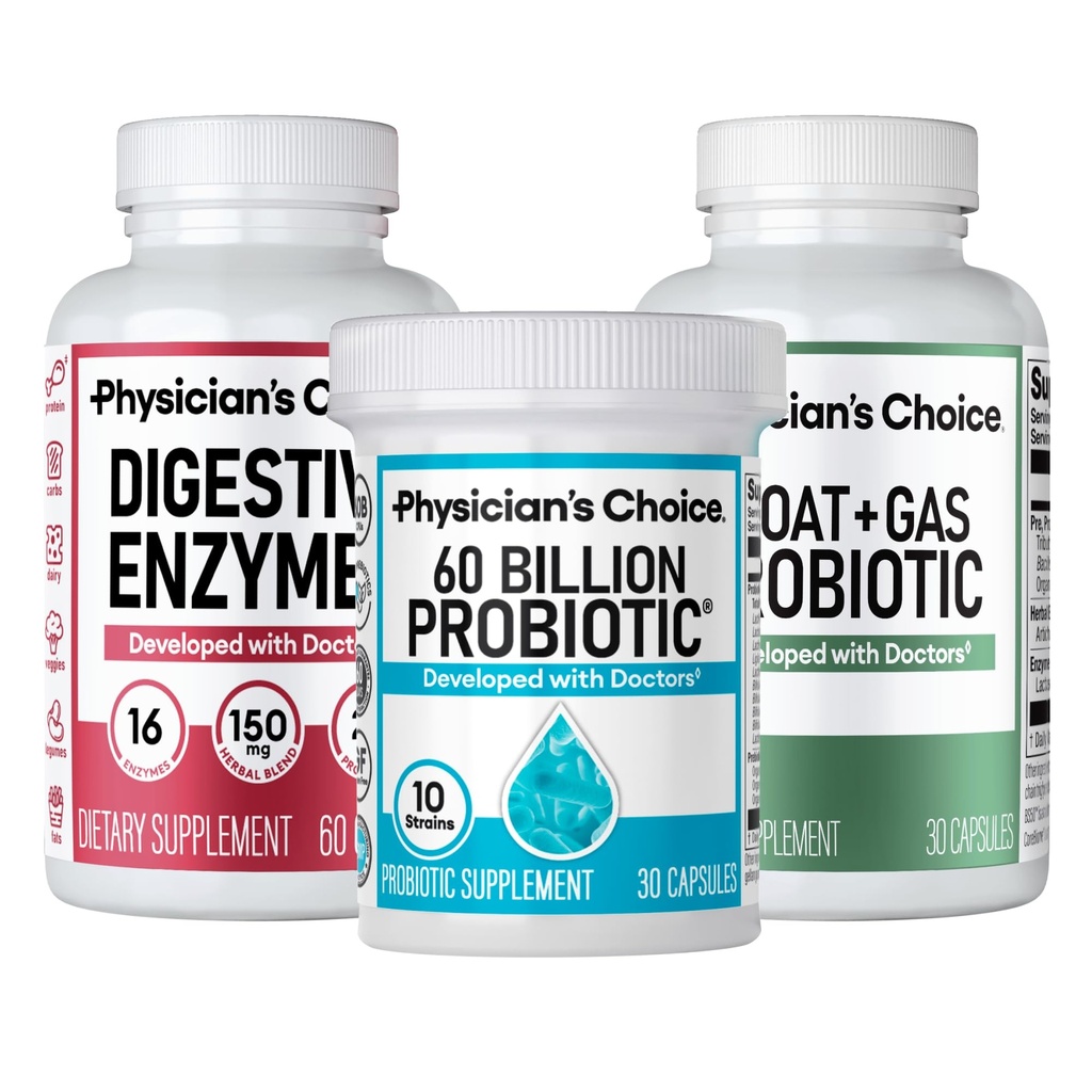 Fizik je Izpit Gut Gut Guardian paket: 60 milijard probiotik 30ct + Bloat & Plin probiotik 30ct + Prebavne encime 60ct