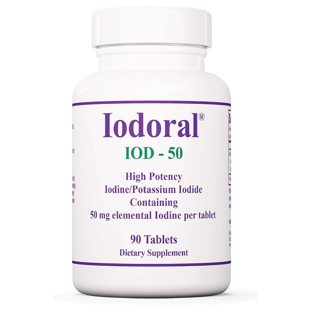 Optimox Iodoral 50 mg dodatek - tablete kalijeve jodide, podpora ščitnici, dnevni vitamini in minerali, Lugolova raztopina joda - 90 število