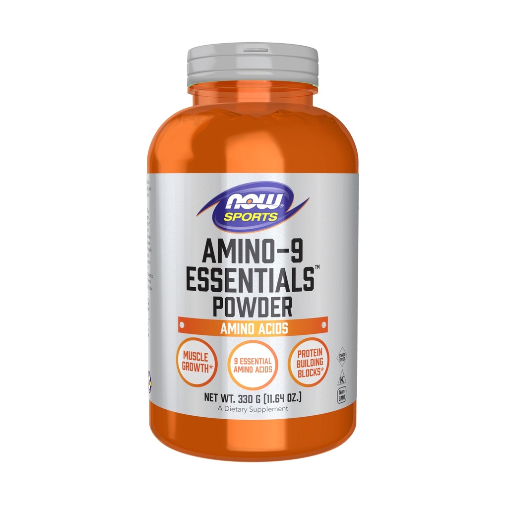 NOW Sports Nutrition, Amino-9 EssentialsTM Powder, Izboljšana sinteza beljakovin, Aminokisline, 330-Grams