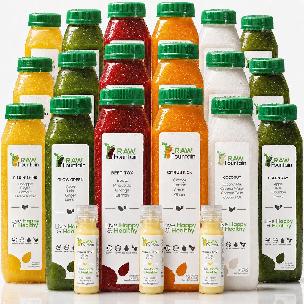 3 Day Juice čiščenje s surovo vodo, vse naravno surovo razstrupljanje čiščenje, soka za počitek telesa, hladno stiskani sok hitro, Odličen način za začetek zdravo dieto, 18 steklenice 12oz, 3 ingver streli