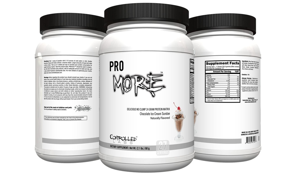 KONTROLIRAN LABS PROmore Protein Powder (27 Serving) - 24g Protein Per Scoop - 94% Brez sladkorja, Premium Smooth Drink Formula (Chocolate Ice Cream Sundae) (27 Serving, Čokoladni sladoled Sundae)