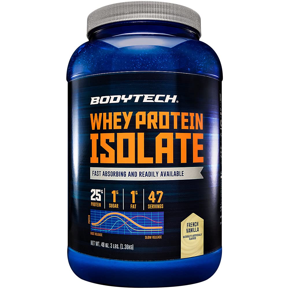 BODYTECH Whey Protein Isolate Powder - s 25 Grami beljakovin na Serving & BCAA - Idealno za post-workout izgradnjo mišic in rast, Vsebuje mleko in sojo - Vanilla (3 funt)