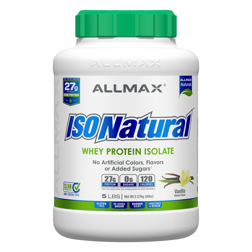 ALLMAX PREHRANSKA Izolat sirotkinih beljakovin, vanilija - 5 lb - 27 gramov beljakovin na Scoop - nič maščob in sladkorja - 99% brez laktoze - s prebiotiki - brez umetnih arom - 73 servivov