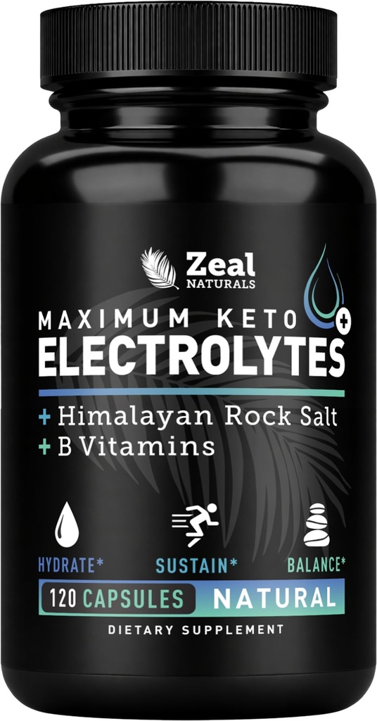 Keto Elektrolitski dodatek (120 kapsul) Največ Keto Elektroliti dodatki Tablete w Roza himalajska sol, B Vitamini, magnezij in kalij dodatek - Sol tablete in elektrolitske tablete