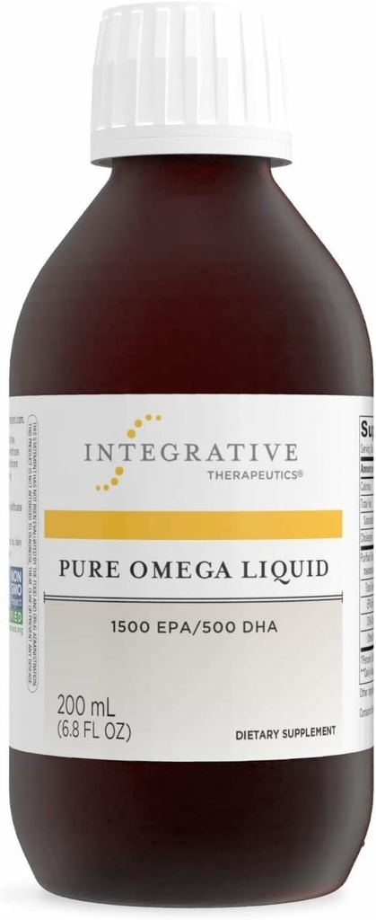 Integrativne Terapevtske terapije Pure Omega Liquid - Fish Oil Supplement for Nutritional Subvention - Podpira zdravje srca* - No Fishy Burps - Trajno izvorno - Dairy-free - Lemon, 6.8 fl oz (40 strežbe)
