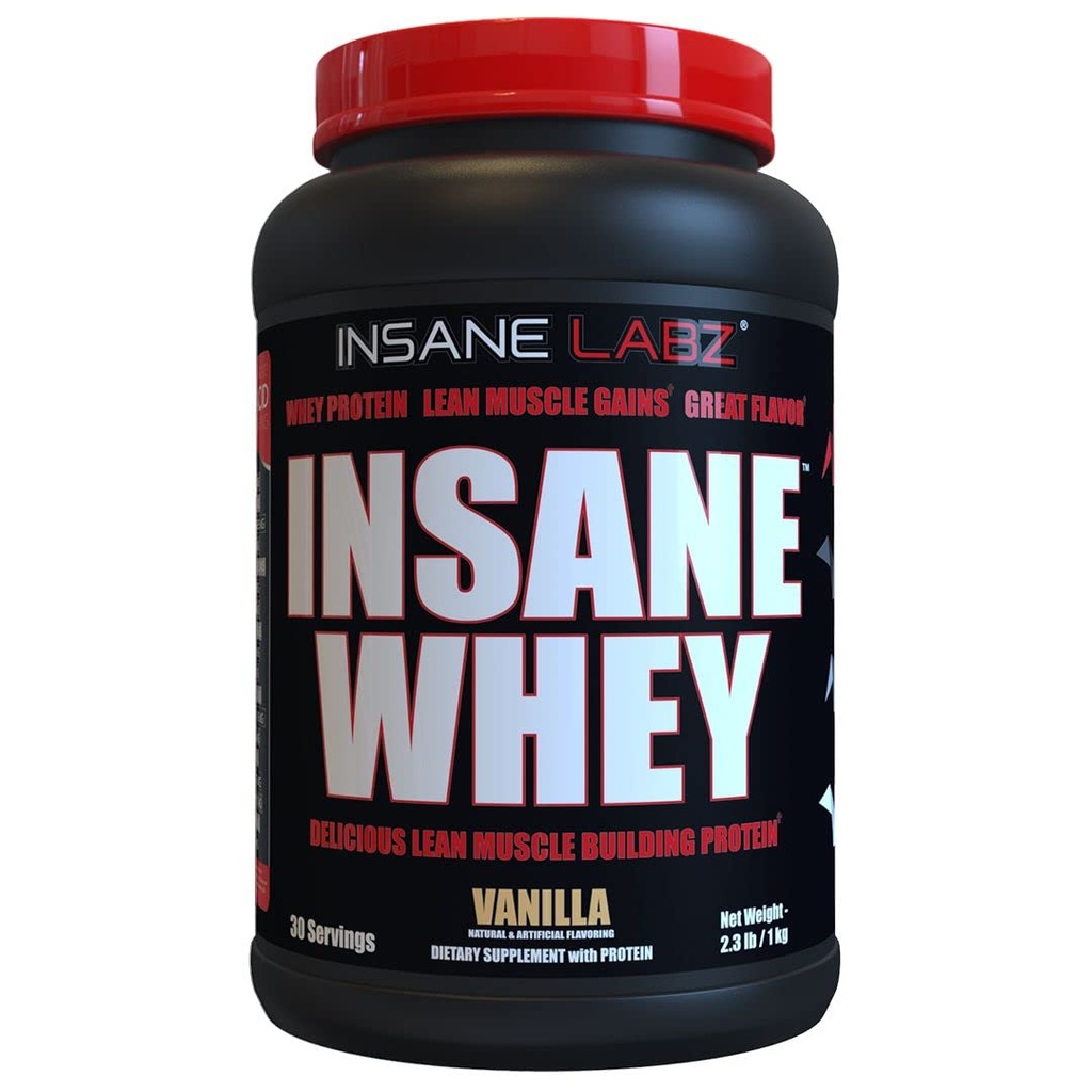 Insane Labz Insane Whey, 100% Muscle Building Whey Protein, BCAA Amino Profil, Mass Gainer, Meal zamenjava (Vanilla, 30 Servingov)