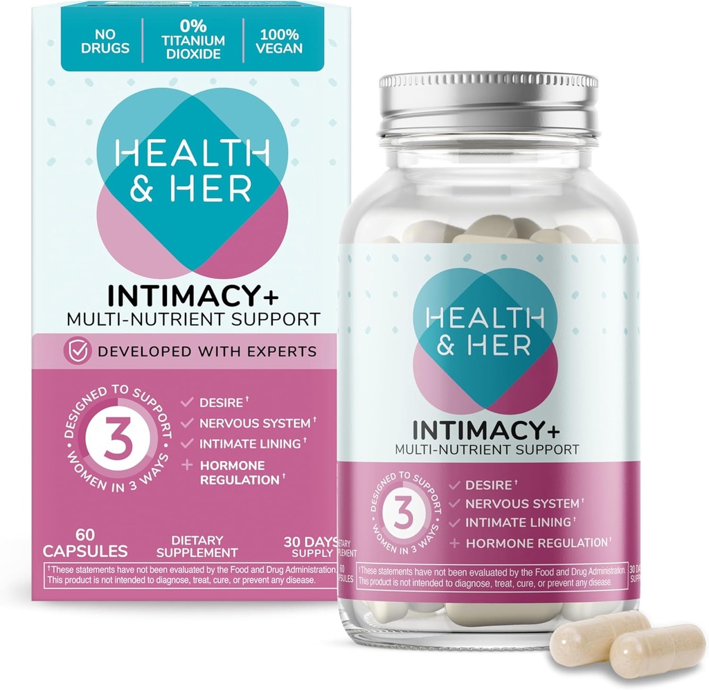 Zdravje in njena intimnost+ Multi-Nutrient dopolnilna podpora za ženske - vsebuje Maca Root in Tribulus za pomoč pri odkrivanju znova, Vegan (60 ct - 1 mesec)
