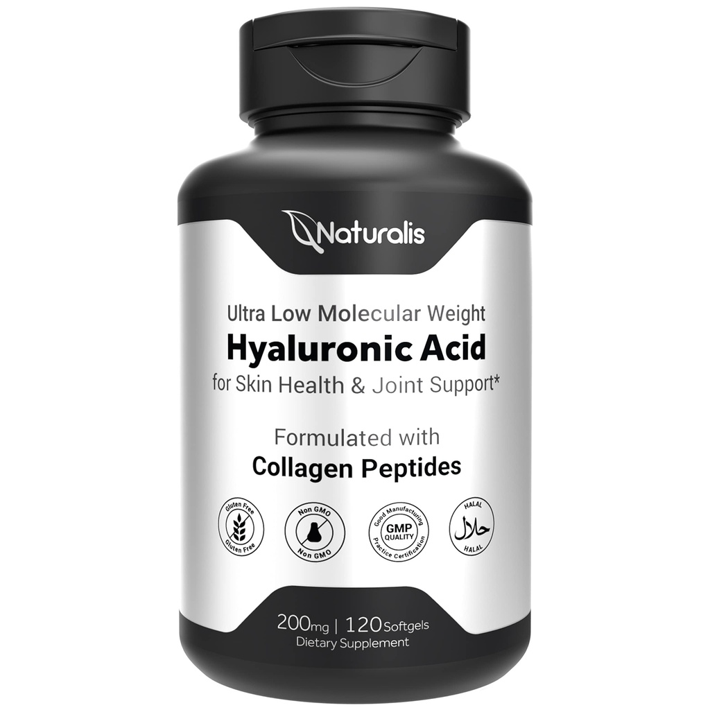 Naturalis Hyaluronic Acid 200mg, 10x boljša absorpcija Ultra nizka molekulska teža s kolagenom, biotinom, selenom in vitaminom E 