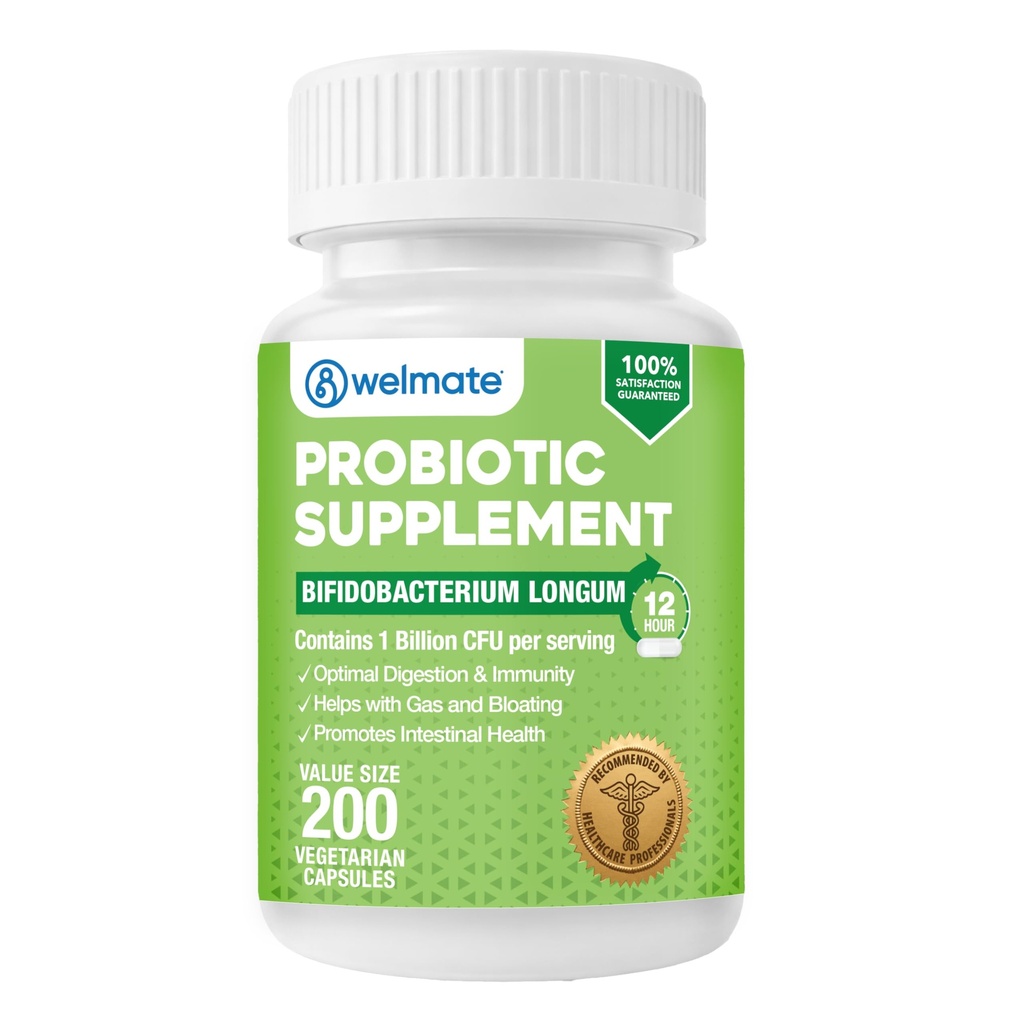 WELMATE Bifidobacterium - Probiotic Supplement - Podpira Gut Health - Imunska podpora - Prebavni encimi - Gluten Free - Vegan - Moški in ženske Probiotik - Vrednost velikost - 200 Število