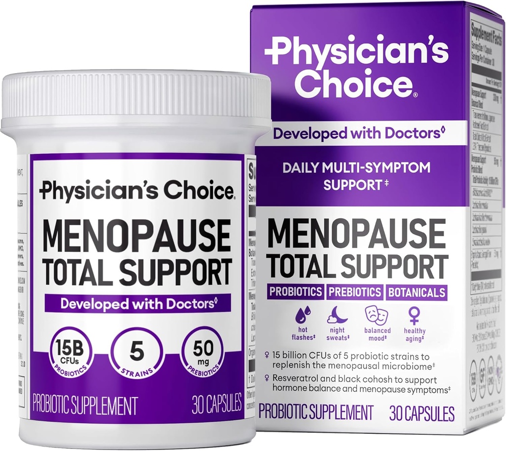 Izpit za zdravnike Menopause Probiotični dodatek za ženske - podpira Hormone Balance, Hot Flashes, nočno potenje, upravljanje teže, napenjanje in Gut zdravje - s črno Cohosh, Resveratrol+ - 30ct