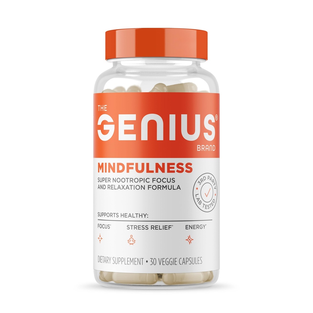 Genij Znamka Genij - Možgansko zdravje dopolnilo - podpira zdrave misli - mirno, energijo, spomin in fokus podpora - Ashwagandha, NeuroFactor & More - 30 Veggie tablete