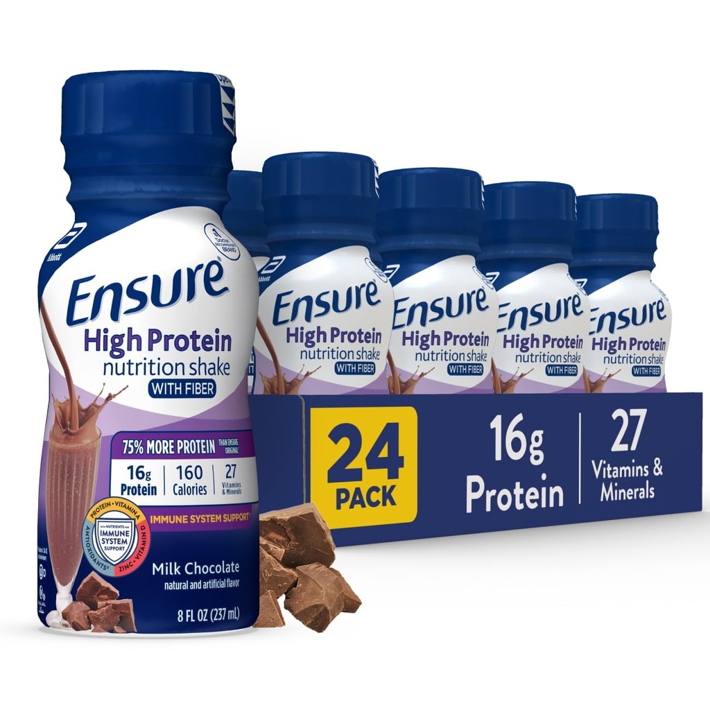 Zagotovite visoko beljakovin ustekleničen mleko čokoladno prehrano stresajte z vlakninami, pripravljenimi za pitje, 16g beljakovin in 27 vitaminov in mineralov, 8 fl oz, 24 Pack