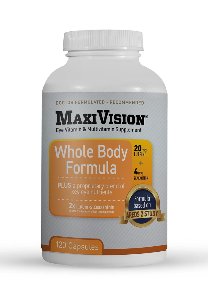 MaxiVision® AREDS 2 Formula celega telesa - AREDS 2 Eye Vitamini w/Lutein in Zeaksantin - za makularno podporo - Dodatki za oči sevi - 120 Kapsule Število, 1 steklenica