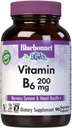 Bluebonnet Nutrition Vitamin B6 Zelenjavne kapsule, 200 mg, Za kardiovaskularno in živčno zdravje, Brez soje, Brez glutena, Košir, Dairy Free, Vegan, Ne-GMO, 90 Zelenjavne kapsule, 90 Serving