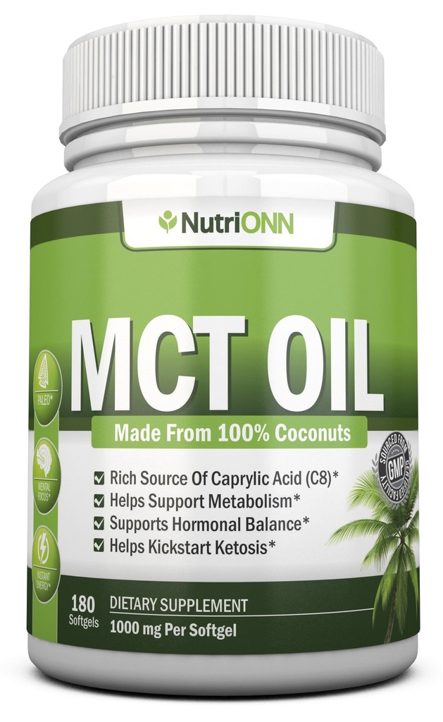 MCT Oil - 3000mg na strežbo - 180 Softgels - narejen iz 100% organskih kokosov - brez GSO, hladne, Paleo prijazno kapsule - Super za fokus & Gut zdravje