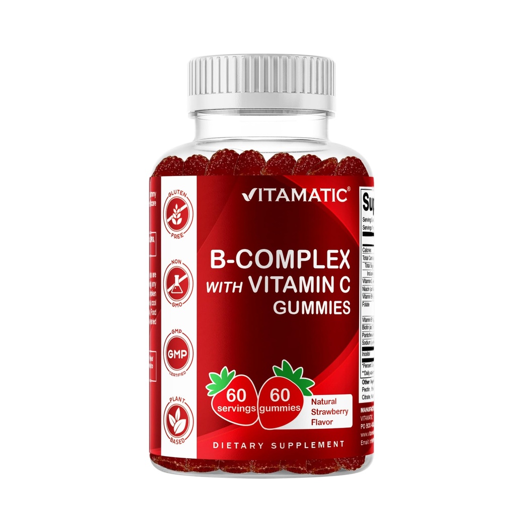 Vitamatski vitamin B Complex Gumies z vitaminom C & Inositol - Naravna jagodna aroma - 60 Gumies (1 steklenica)
