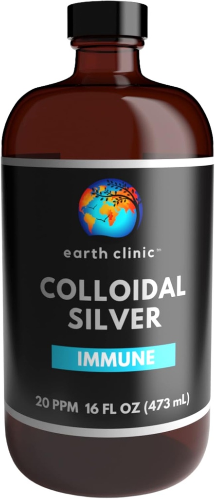 Earth Clinic ® Coloidal Silver 20 PPM, 16oz (473mL), velika jantarna steklena steklenica - Imunska podpora