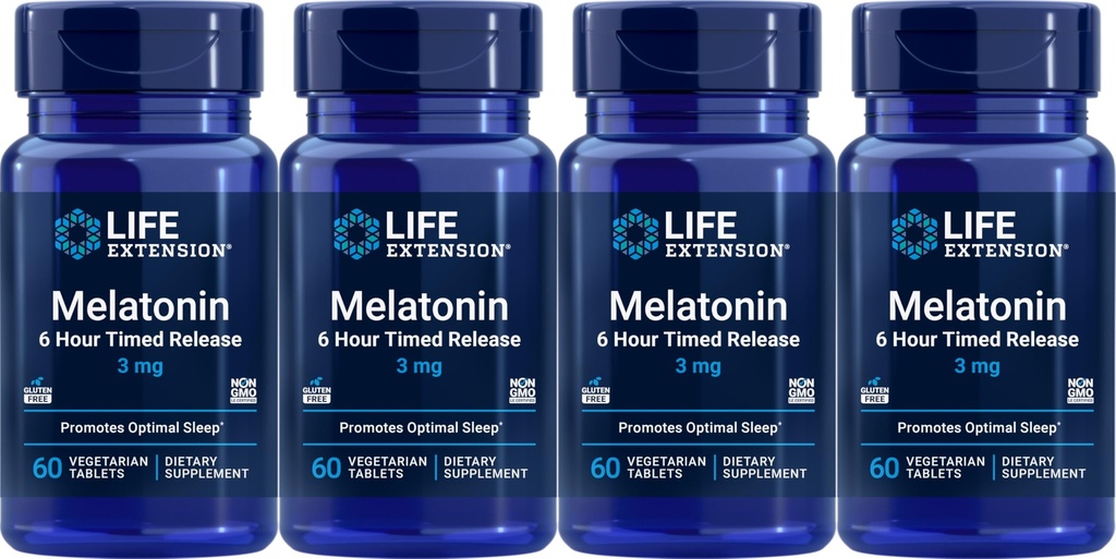 Life Extension Melatonin 6 Urni čas sprostitve 3 mg, 60 vegetarijanske tablete (paket 4)