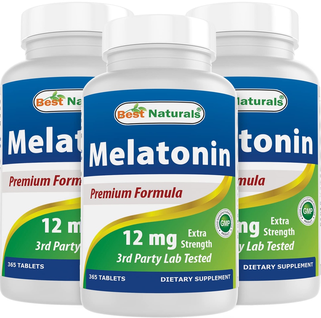 Najboljši naravni melatonin 12 mg (1 leto dobave) - brez drog nočno spanje - melatonin za spanje in sprostitev, 365 Count (365 Count (Pack 3))