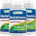 Najboljši naravni melatonin 12 mg (1 leto dobave) - brez drog nočno spanje - melatonin za spanje in sprostitev, 365 Count (365 Count (Pack 3))