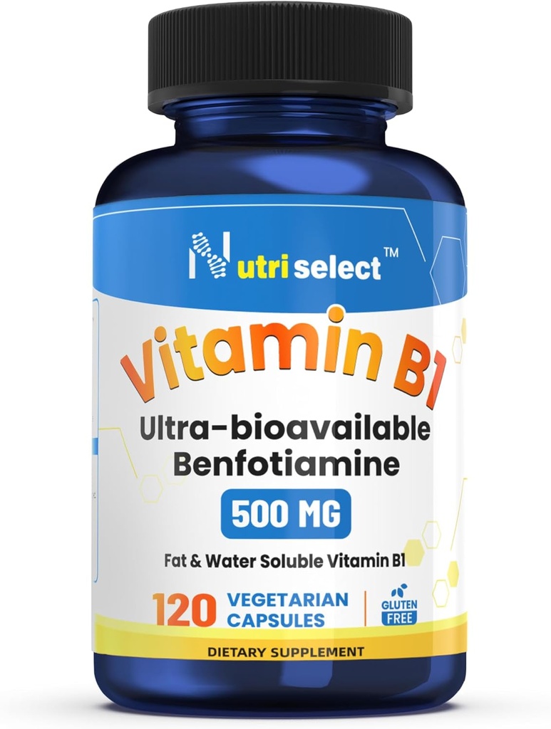 120 Kapsule, ki vsebujejo 500 mg vitamina B1, pripravljene z benfotiaminom, in so brez glutena (1)