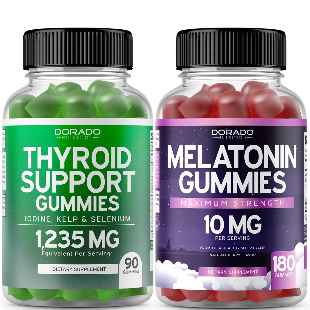 Podpora ščitnici za ženske in moške (90 Gummies) Podpora dodatek - Okusna Apple Flavor - Melatonin Gummies za odrasle (180 Count) - Quick Dissolve Melatonin 10mg Gummies - Non GSO, Vegan & ZDA Made