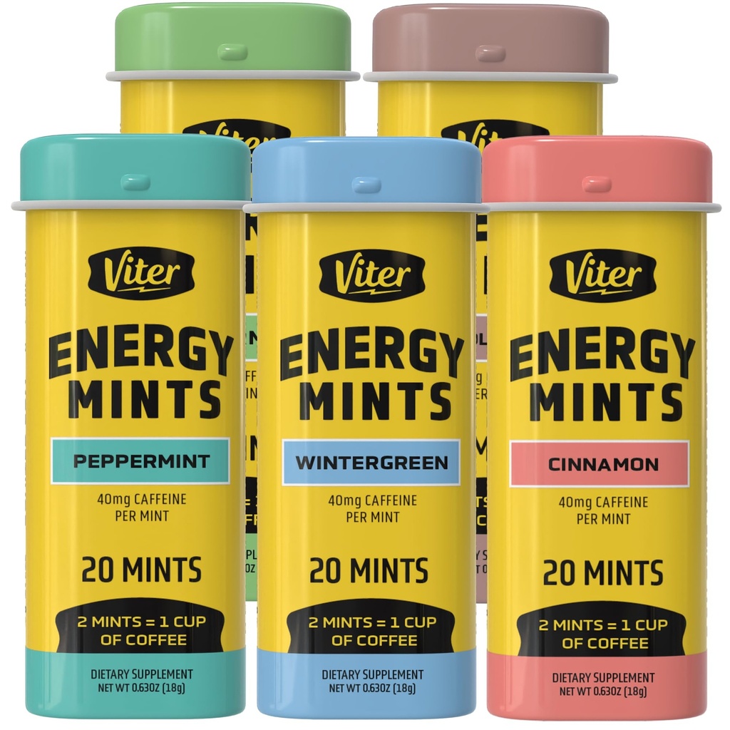 Viter Energija 40mg Kofeinske mete - brez sladkorja, B Vitamini, Vegan, Boosts hitro Energiran Alarm Focus, Kofeiniran nootropne dodatne tablete (Variety arome, 20pcs, 5 Pack, 100pcs skupaj)