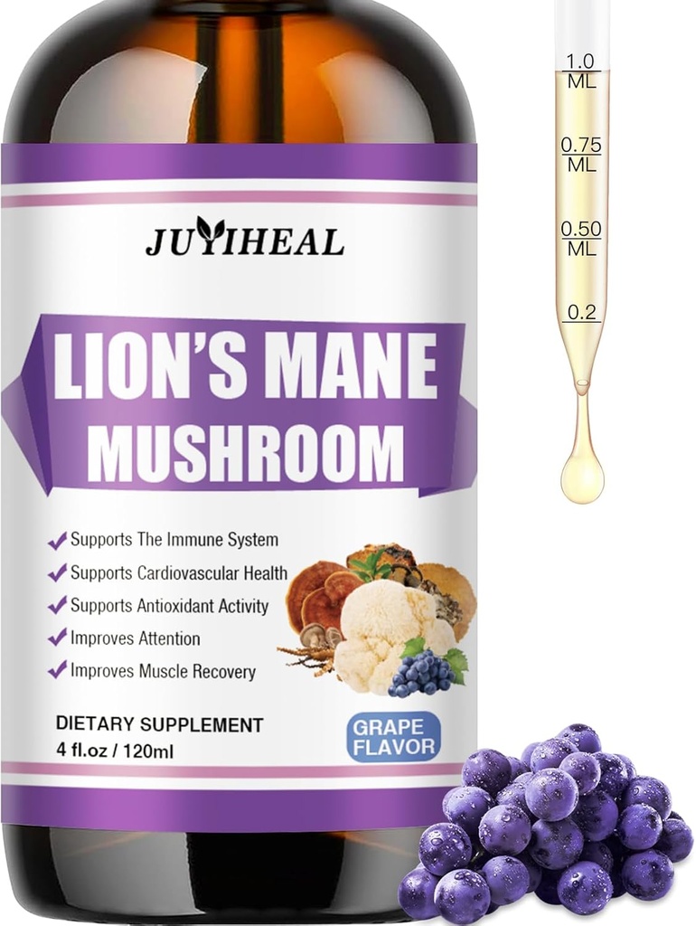 Livo Mane Liquid - Brain Support, Energy, Memory & Focus - Sugar & Alkohol-free Lions Mane Dodatek - 4 Fl OZ, 4 Mesec dobave, grozdni okus