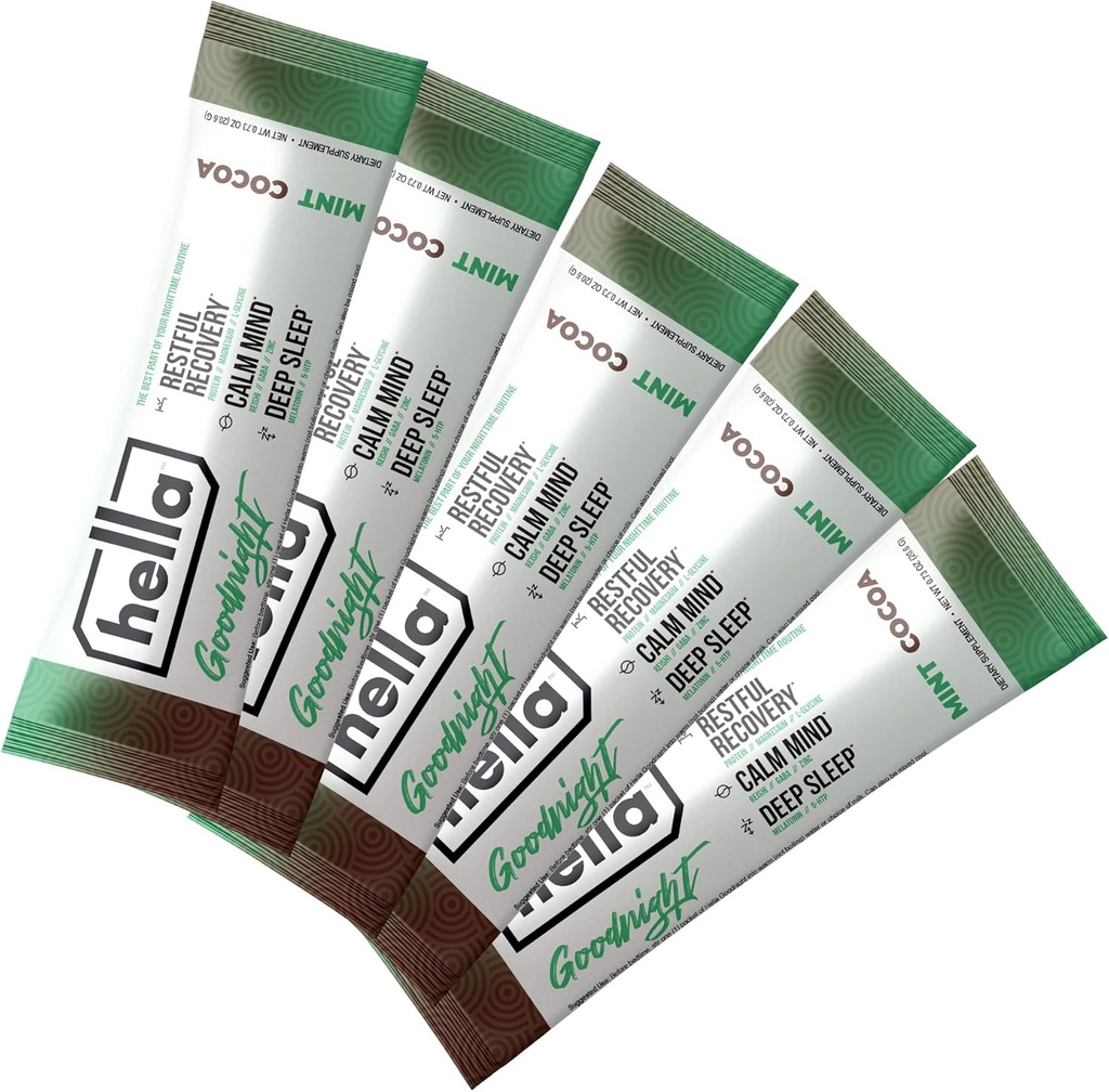 Hella Lahko noč- Počivajoče okrevanje, Melatonin spanje pijača mešamo z magnezijem, 5-HTP, Reishi, GABA, in cink, Podpira nočno sprostitev, padanje spanje & bivanje spanje, Mint kakav
