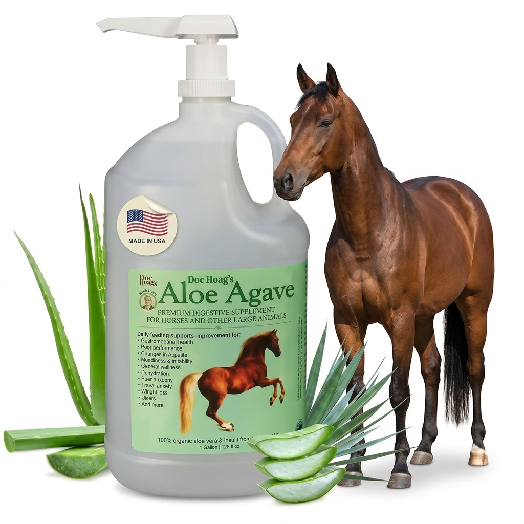 Doc Hoagov Aloe Vera+Agave Premium Horse Supplement – Made in USA – Original Udder Balm – Naravna gastrična podpora za konje in velike živali – Stress Relief & Ulcer Care, 128 Fl Oz.