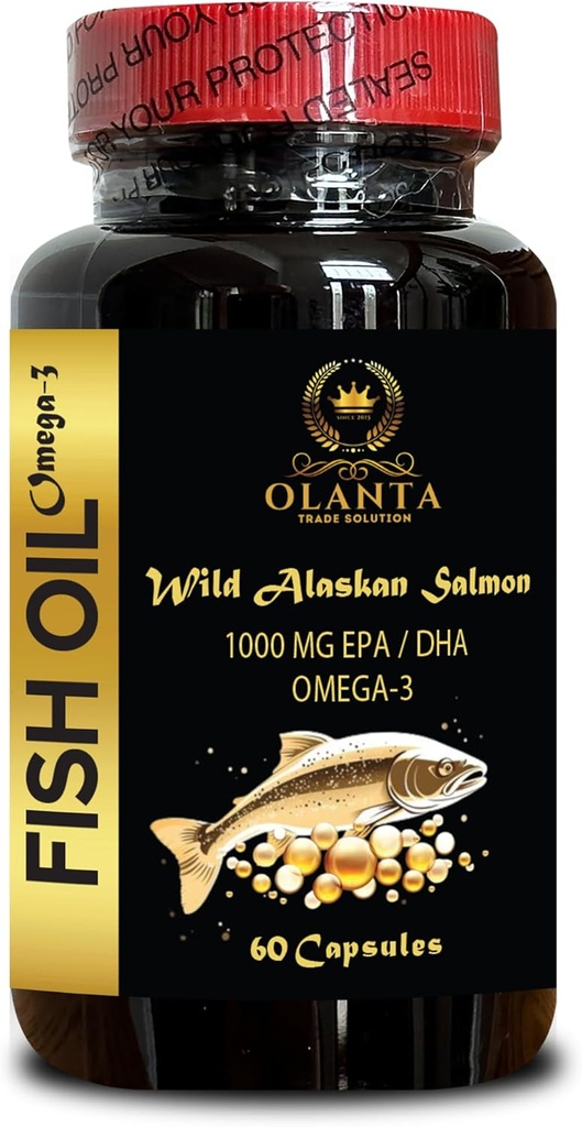 Divji Aljaski Salmon Oil - Omega 3 Maščobne kisline dopolnila, Podpora Spomin in Fokus dopolnila - 1 steklenica 60 Softgels