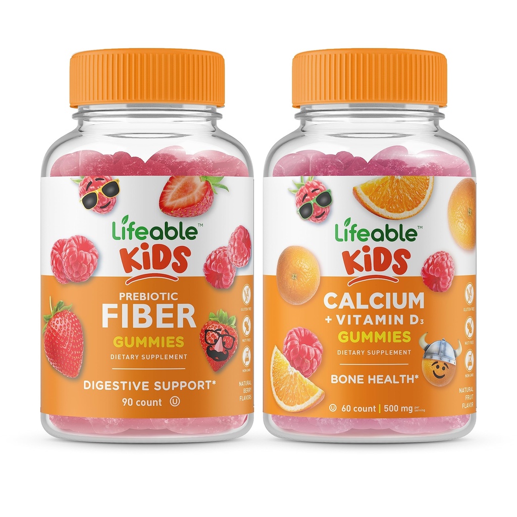 Življenjski Prebiotične vlaknine Otroci + Kalcij z vitaminom D Otroci, Gummies Bundle - Odličen okus, Vitamin dopolnilo, Gluten brezplačno, GSO brezplačno, Žvečljivi Gummy