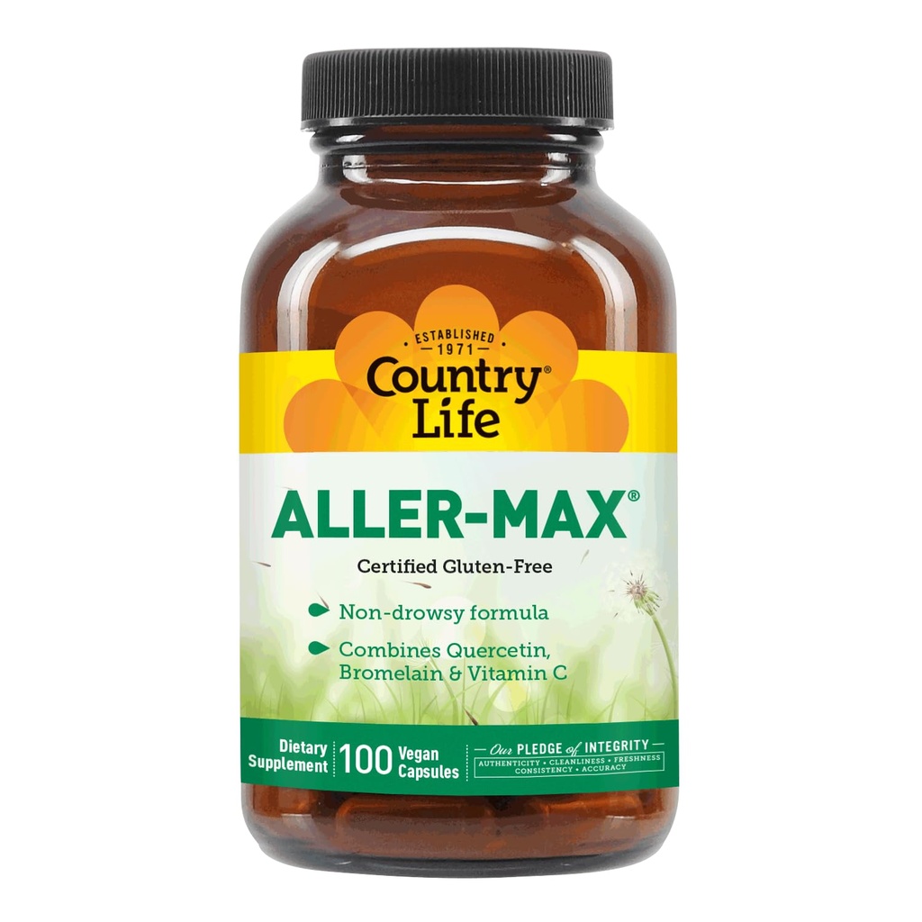 Country Life Aller-Max - Quercetin dopolnila z bromelainom - Imunska podpora z vitaminom C, cinkom in botanično mešanico - Certified Gluten-free, Vegan (100 Count (Pack of 1))