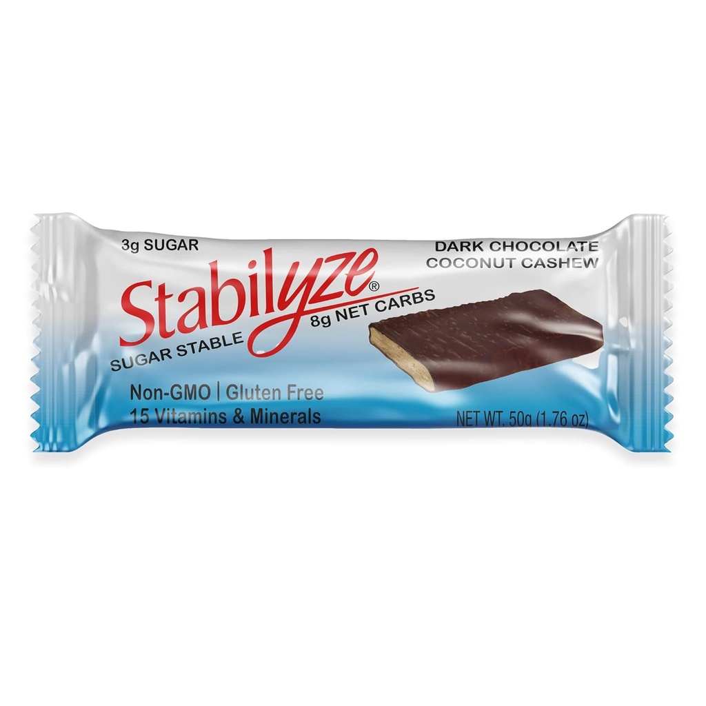 Stabilyze Nutrition Bars, Dark Chocolate Coconut Cashew, Keto obrok zamenjave Bars s 15 Essential Vitamins & Minerals, Gluten brez, ne GSO, Nizki ogljikovi prigrizki, individualno zaviti (12 Pack)