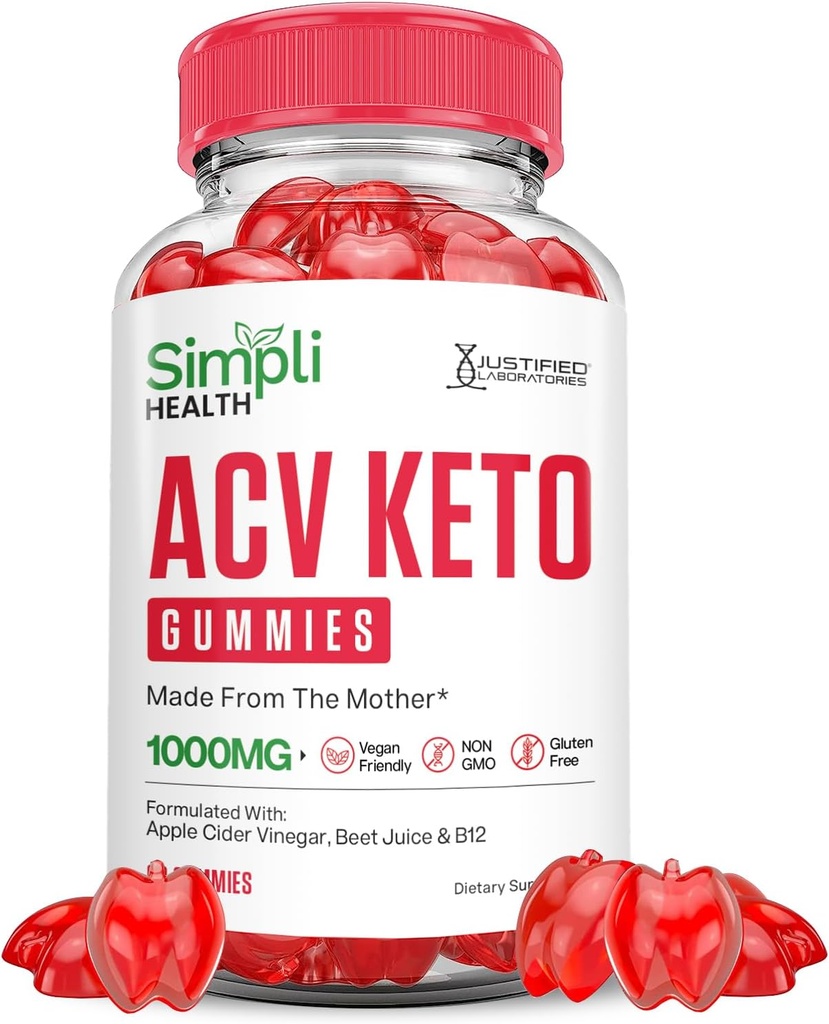 Simpli Health Keto ACV Gumies Advanced Formula 1000MG Ketonatura Keto Gumies Apple Cider Vinegar Oblikovan z Granatni beet Juice v prahu B12 Vegan Non GSO 60 Gummys